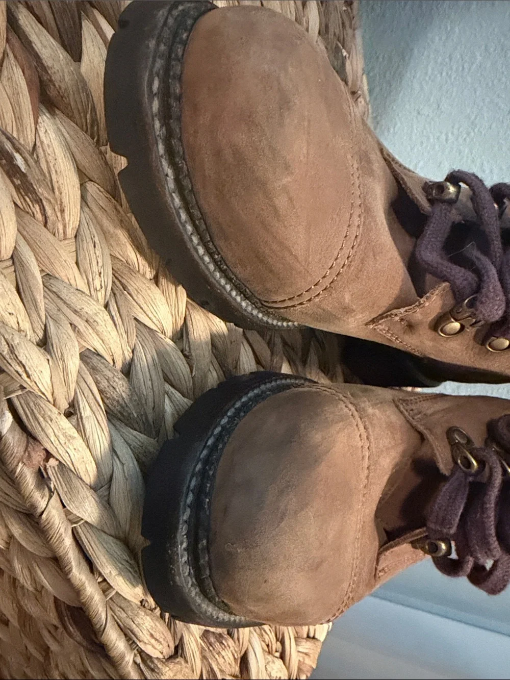 Frye Brown Leather Winter Boots with Purple Laces